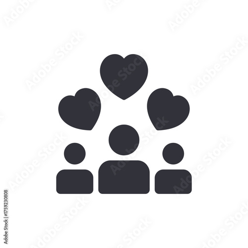 Community Love Icon With People And Hearts Shape Symbol