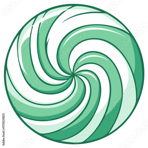 Mint Green and White Swirl Candy Round Hard Sugar Confectionery Sweet Treat Isolated