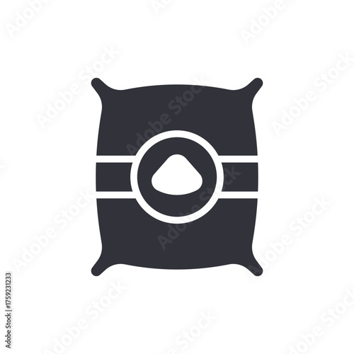 Burlap Sack Icon With Round Seal Flat Illustration Style