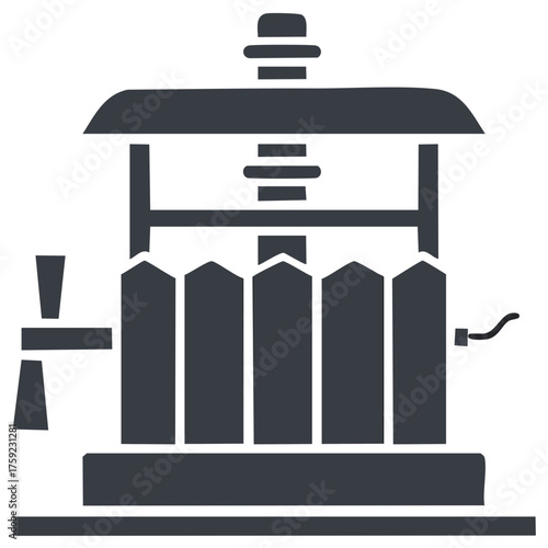 Vintage Wine Press Icon Graphic Symbol of Orchard Harvest Technology