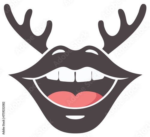 Happy Mouth with Antlers Expressing Joy and Celebration