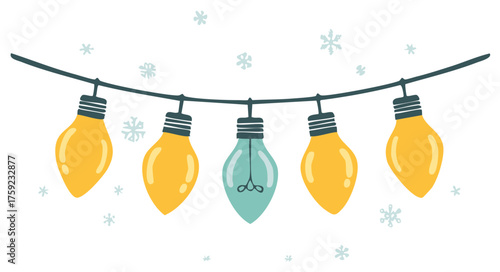 Holiday Lights and Snowflakes Decoration Design with Multiple Bulbs and Winter Elements for Christmas or New Year Season