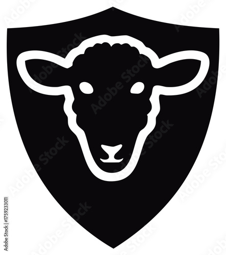 Heraldic Shield with a Ram's Head in Black and White Graphic Illustration