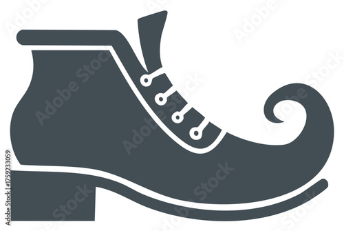 Stylized Elf Boot Icon with Laces and Curled Toe, Decorative Footwear
