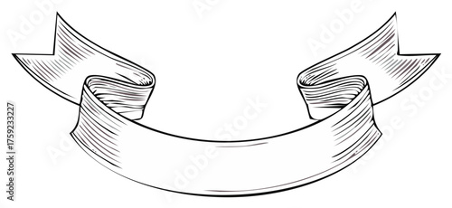 Vintage curved ribbon banner scroll with classic retro engraved shading for titles and decoration