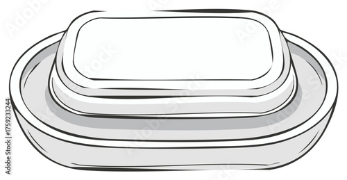 Soap in a Holder on a Bathroom Sink, Cleanliness and Hygiene for Home or Vacation Rental Minimalist Sketch