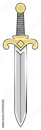 Stylized Cartoon Sword with Golden Hilt and Silver Blade Vector Illustration