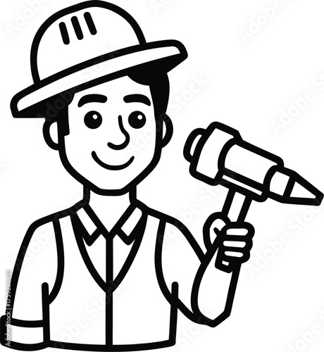 cartoon worker with hammer