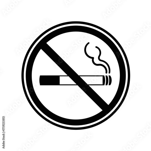 A simple black and white no smoking sign, a common symbol used in public places to indicate a smoke-free zone, promoting health.