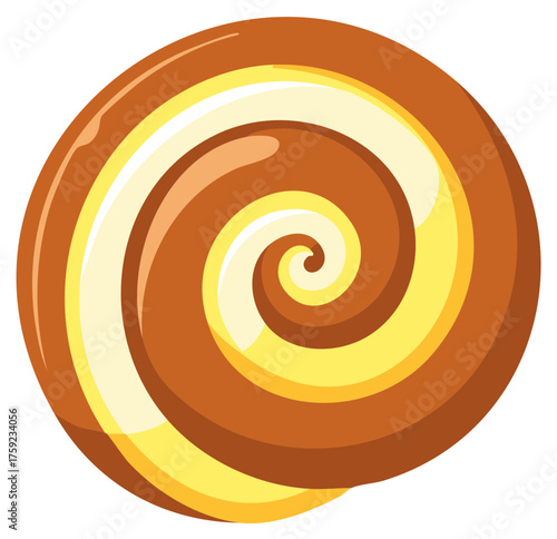 Caramel Swirl Lollipop Candy Icon Illustration with Hard Candy Sweet Spiral Design