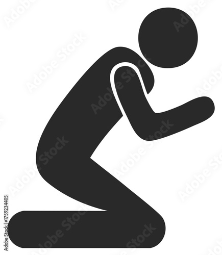Stylized Person Kneeling, Offering Supplication, Prayer Silhouette, Worship and Respectful Gesture Icon, Bowing Down