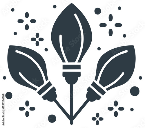 Cleanliness concept icon with three sweeping brooms and sparkling effect vector illustration