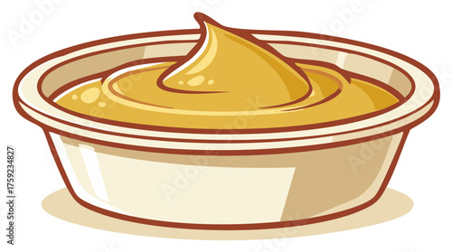 Bowl of Golden Sauce Creamy Condiment Appetizer Food Dip Vector Illustration