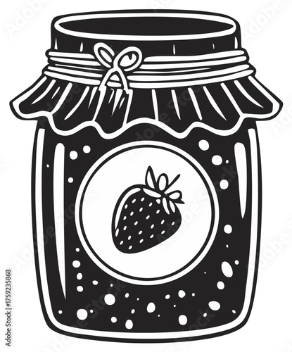 Hand Drawn Strawberry Jam Jar Illustration Classic Homemade Fruit Preserve