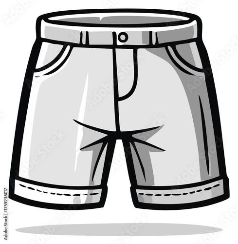 Monochromatic grey casual shorts with rolled up cuffs and front pockets cartoon illustration