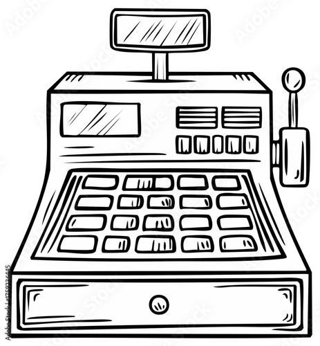 Vintage Cash Register Illustration Hand Drawn Style for Store Transactions Payment