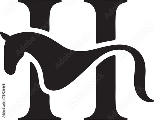 Elegant horse silhouette integrated with letter h logo design