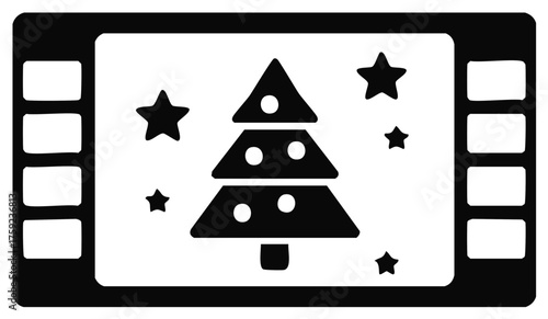 Christmas tree with stars inside a film strip movie frame