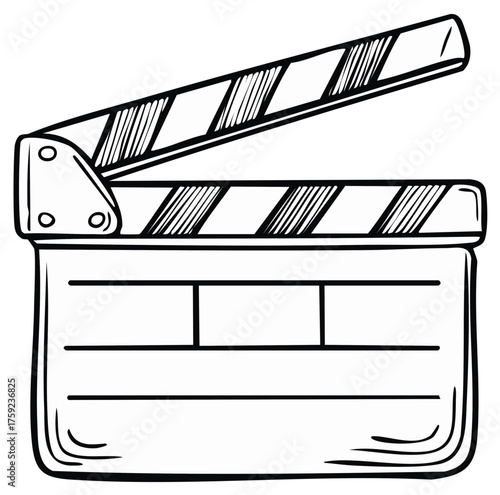 Black and White Clapperboard Line Art for Film Making and Media Content
