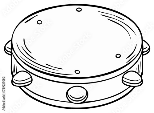 Musical Tambourine with Jingling Cymbals and Frame Hand Drawn Outline