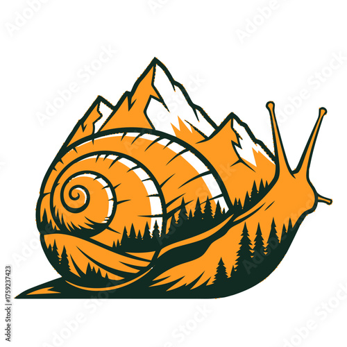 Snail Shell Mountain Landscape Logo in Beige and orange, Creative Solid Vector Design on White Background