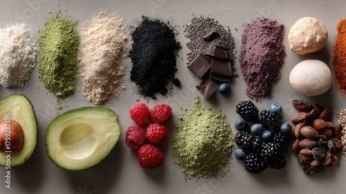 Fototapeta Naklejka Na Ścianę i Meble -  Assortment of healthy diet ingredients with colorful fruits and vegetables