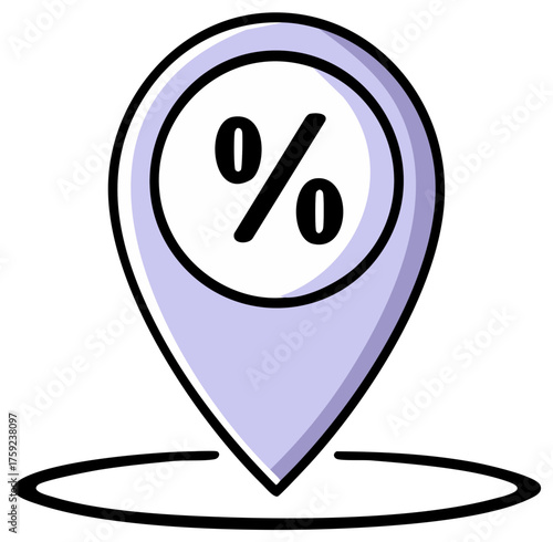 Illustration of a Location Pin with Percentage Sign Indicating a Discount Deal Location