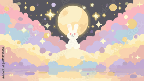 Magical Rabbit Gazing at the Moon in a Dreamy Sky