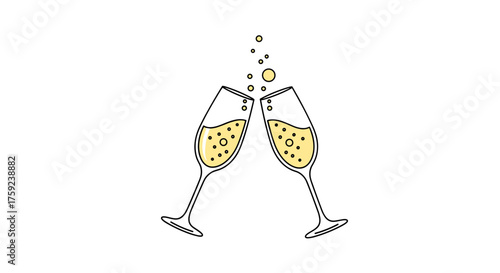 Two glasses filled with bubbly champagne clinking together in a toast celebration.