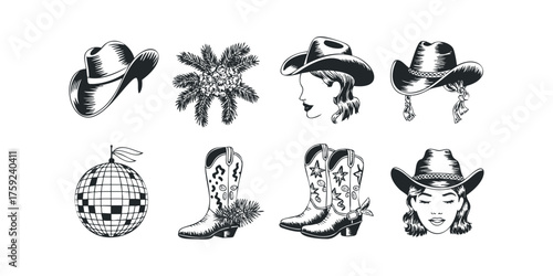 Collection of Cowboy Hats and Boots Graphics