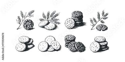 Baked Cookie Assortment with Wheat Stalks Hand Drawn Sketch
