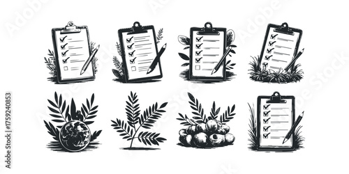 Checklist with Pencil and Botanical Elements