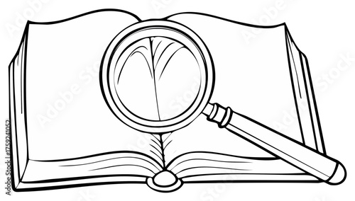 Magnifying glass over an open book for research and study concept