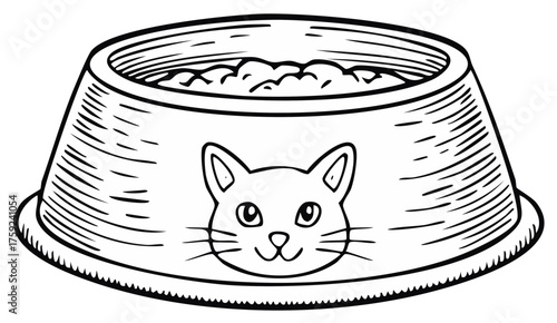 Cat food bowl with cartoon cat illustration