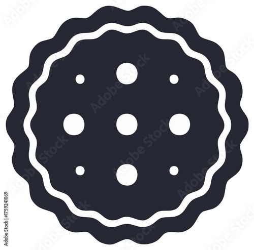 Simple Flat Icon of a Cookie with Decorative Edge and Sprinkles or Chips