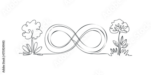 Continuous line drawing of infinity symbol with flowers