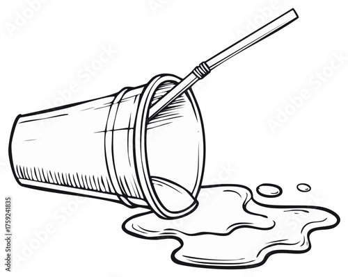Overturned cup with spilled liquid and straw cartoon illustration