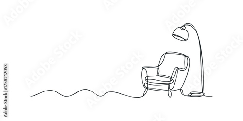 Single Line Drawing of Armchair with Floor Lamp