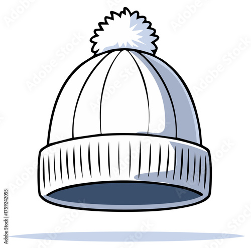 Simple white knit winter hat illustration with pompom for cold weather activities