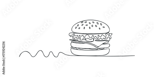 Line drawing of a stacked hamburger with sesame seeds
