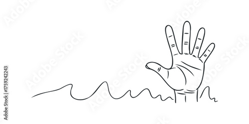 Hand reaching up from wavy lines
