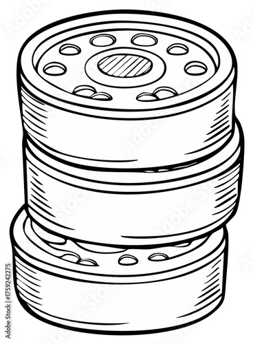 Hand Drawn Stacked Oil Filter Parts Auto Maintenance Component Illustration