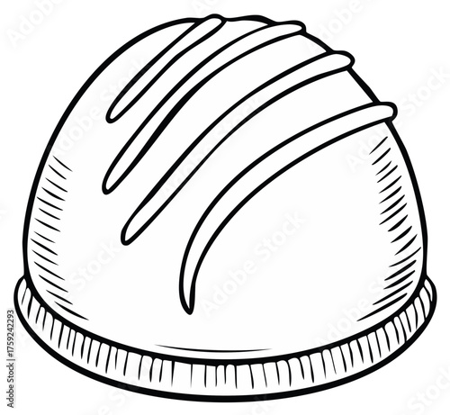 Hand-Drawn Chocolate Dome Candy Piece with Topping Drizzles in Doodle Sketch