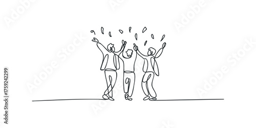 Three people celebrating by throwing confetti in the air