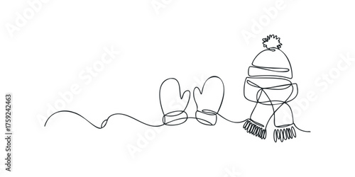 Winter hat and mittens line art