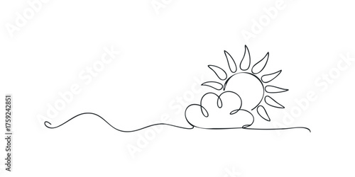 Single Line Drawing Sun and Cloud