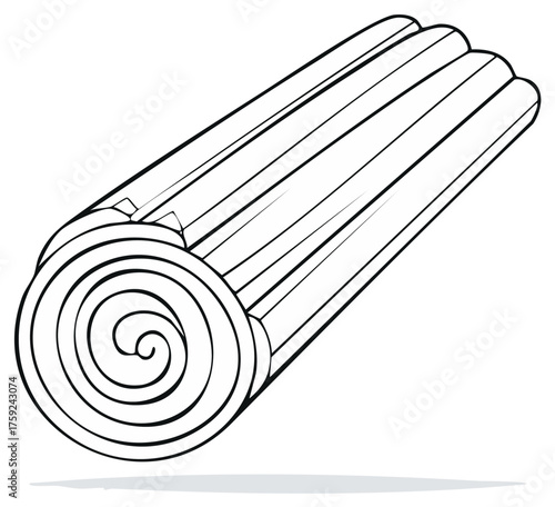 Stylized Drawing of Rolled Yoga Mat for Fitness Exercise and Meditation Training Class, Outline and Sketch Vector Graphic