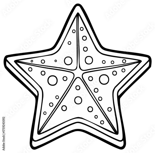 Graphic illustration of a black outline starfish with internal circles