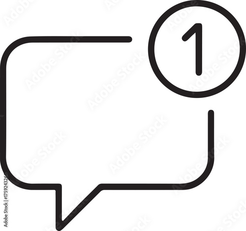 Simple line art icon of a speech bubble with a notification badge showing the number one