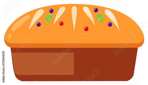 Freshly baked loaf of bread with toppings on top, vector illustration